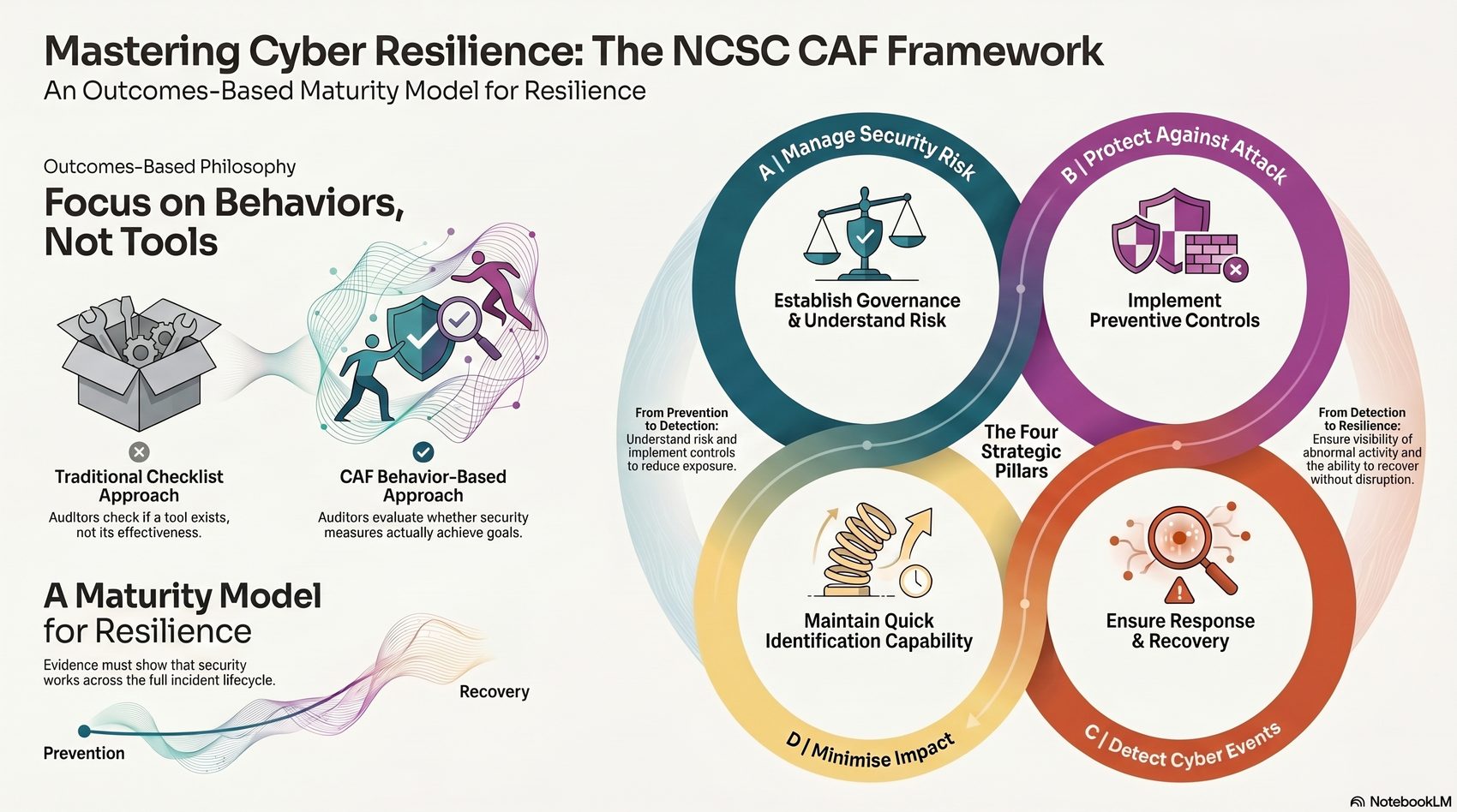 LinkedIn infographic on the NCSC Cyber Assessment Framework and its four objectives