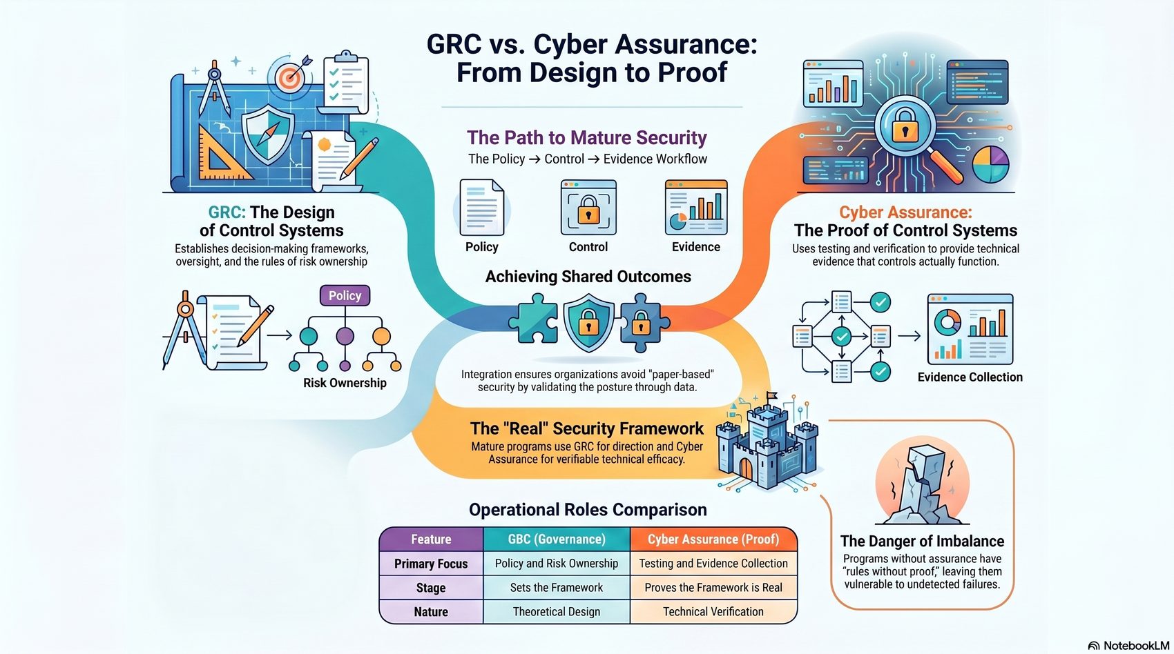 LinkedIn infographic comparing GRC and cyber assurance