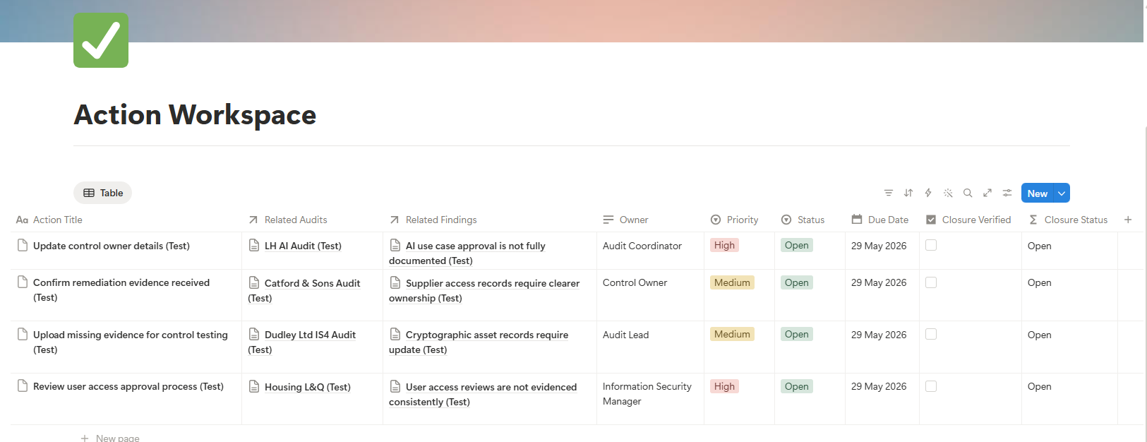 Notion actions tracker database