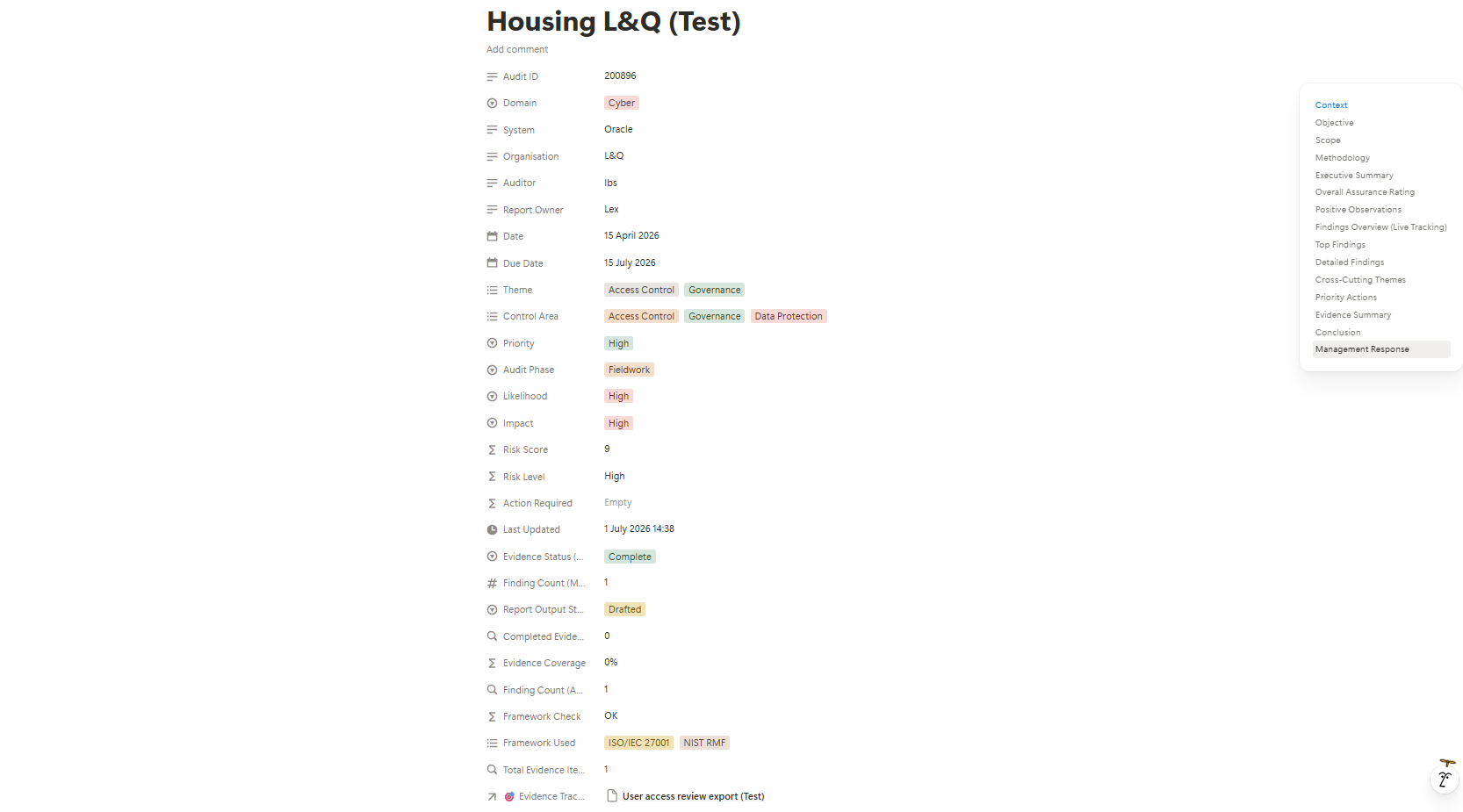Individual audit page in Notion