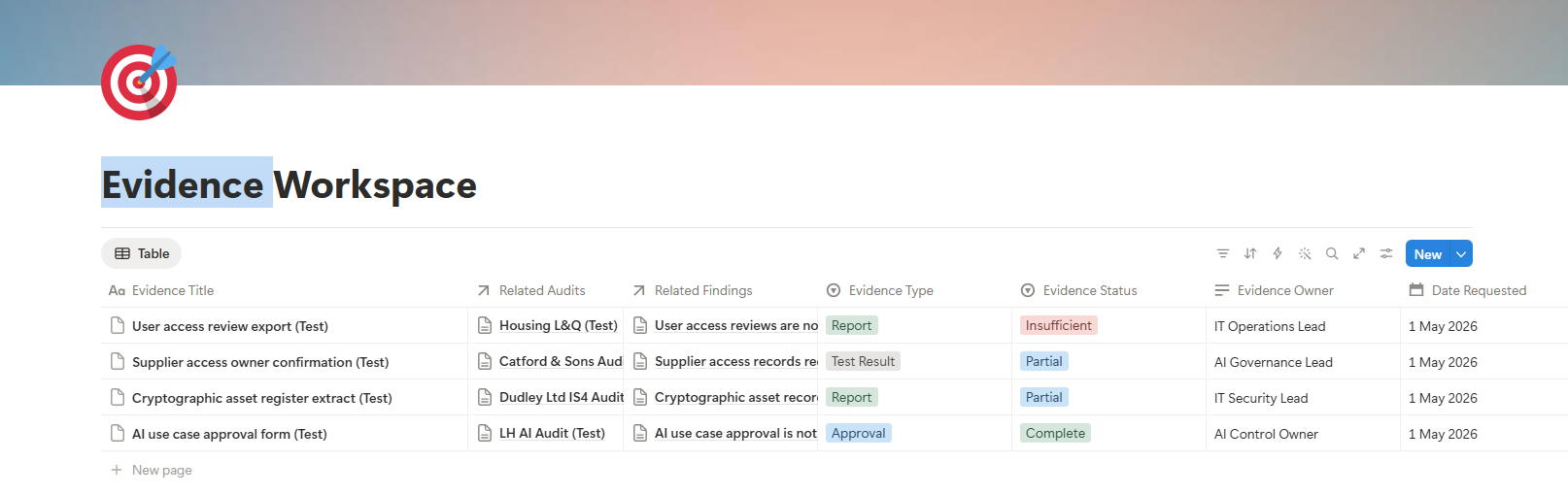 Notion evidence tracker database