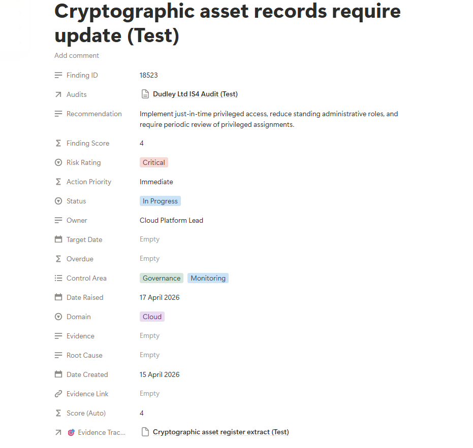 Individual finding page in Notion