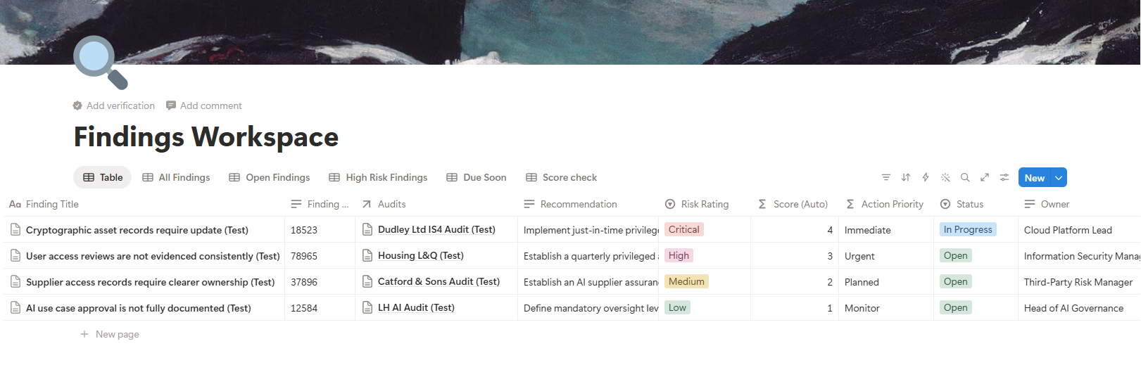 AuditFlow OS Notion findings register